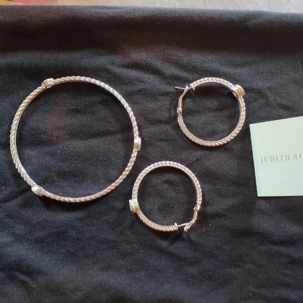 Judith Ripka Sterling Collection silver bangle and hoop earrings with zirconias